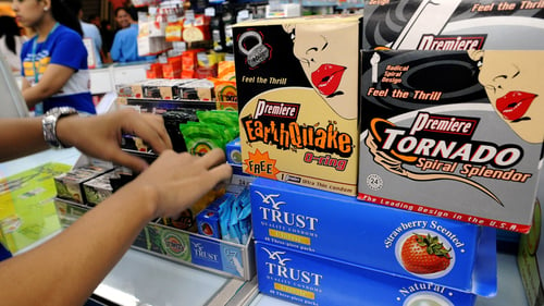 condoms in a drug store in India